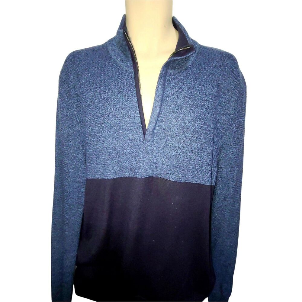 CALVIN KLEIN Dyed Italian Yarn 2 Tone Blue 1/4 Zip L/S Pullover Sweater Men XL